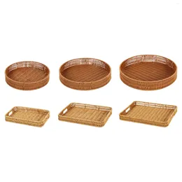 Plates Rattan Wicker Storage Basket Home Decor DIY Ornament Keys Hand Woven Tray For Tabletop Fruit Cupboard Countertop