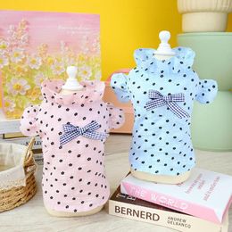 Dog Apparel Pink Blue Colors Floral Printing Dresses For Dogs Pet Clothes Two Feet Bow Decor Spring And Summer 2024