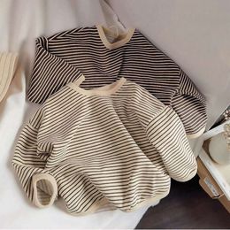 2022 Boys Sweaters Tees Spring Long Sleeve Korean Loose Striped Tops Children's T-shirts All-match Bottoming Girl Shirts L2405