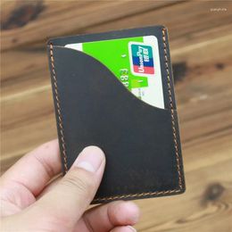 Card Holders Vintage Minimalist Men Holder Genuine Leather Small Ultra Thin Slim Mini Bank ID Clip