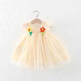 Girl's Dresses Summer Baby Girl New Mesh Dress Flower Hanging Fairy Dress 0-3 Year Old Newborn Princess Dress