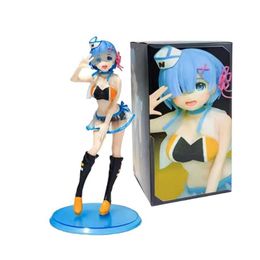 Action Toy Figures Blue haired anime characters in a different world Rem Doll PVC Action Figure Collection Model toys for christmas gift Y240516