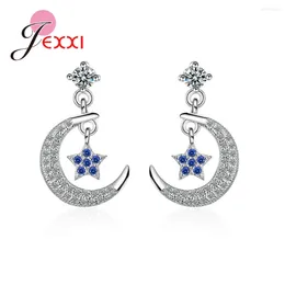 Dangle Earrings Pretty Brilliant Fancinating Moon Star 925 Sterling Silver Blue Crystal Drop For Women Fashion Wedding Jewerly
