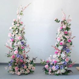 Decorative Flowers Luxurious Wedding Backdrop Props Horn Archs With Artificial Moon Shape Row Arrangement Party Arch Marriage Decor