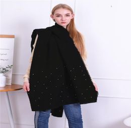 POBING New Elegant Gold Pearl Scarf Decorated Shawls Women Winter Poncho Solid Faux Cashmere Cachecol Stole Scarves for Women Ladi3684386