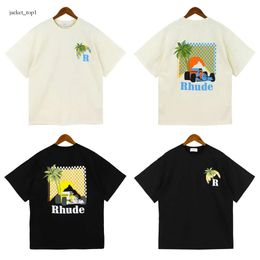 rhude T Shirt Summer American High Street Coconut Palm Truck Print Mens Designer T Shirt rhude shirt Loose Casual Man Couples With The Same Neck Tshirt rhude short e3c8