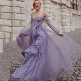 Party Dresses KSDN Elegant Purple Evening Dress For Women Long Sleeve Spaghetti Strapless Floor Length Organza Prom Girls Bithaday Gown