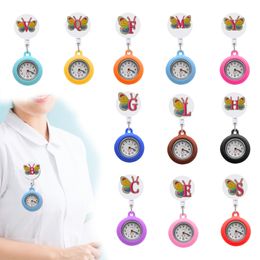 Pocket Watch Chain Fluorescent Letter Butterfly Clip Watches Nurse Glow Pointer In The Dark For Women And Men Retractable Fob Hospital Otfd2