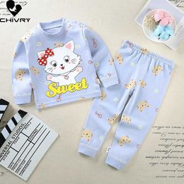 Pajamas The new 2024 childrens boys and girls pajama set cartoon long sleeved T-shirt top with pants baby spring/summer pajamas for young children d240515