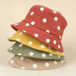 Caps Hats Summer Wide Brim Daisy Pattern Kids Bucket Hat Cute Baby Boys Girls Sun Hat Soft Kids Children Fisherman Panama Hat WX