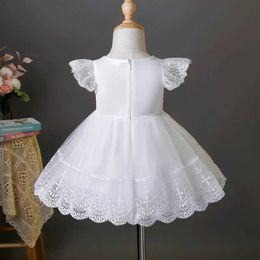 Girl's Dresses Summer New Product Baby Girls Pure White Small Flying Sleeves Embroidered Spliced Mesh Dress