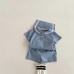 Clothing Sets 2024 Summer Baby Short Sleeve Sailor Collar Tops Shorts 2pcs Suit Children Casual Denim Clothes Set Toddler Girl Outfits