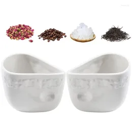 Tea Scoops White Porcelain Cha He Vessel | 2pcs Dosing Cup Tray Raised Mark Ice Scoop Sugar Spoon