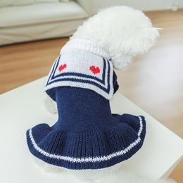 Dog Apparel Pet Sweater Clothes For Small Dogs Winter Warm Clothing Love Navy Wool Skirt Dachshund