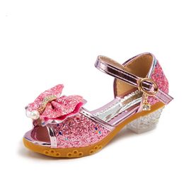 Kinder 2023 neuer Herbst Casual Glitter Bowknot Kinder High Heel Girls Schuhe Fashion Prinzessin Tanzparty Sandalen L2405 L2405