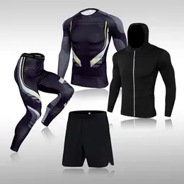 Running Sets Gym Rashguard Mens Fitness 4Piece/Set Classic Black Training Tight Sportswear Compression Suit Jogging