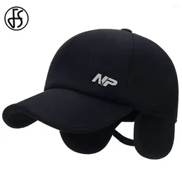 Ball Caps FS Thicken Winter Baseball Cap With Earflaps Outdoor Windproof Keep Warm Women Plus Velvet Dark Grey Mature Dad Hats Bone