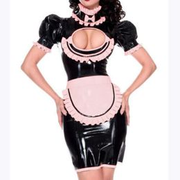 Gummi Latex Rubber Catsuit Bodysuit Sexy Maid uniform Cosplay S-XXL