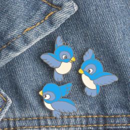 Brooches Creative Enamel Blue Bird Pins Cartoon Flying Fledgling Animal Denim Jackets Lapel Pin Buckle Shirt Badge Gift For Kids