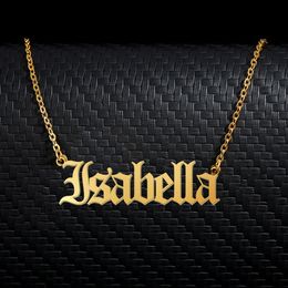 Isabella Old English Name Necklace Stainless Steel 18k Gold plated for Women Jewelry Nameplate Pendant Femme Mothers Girlfriend Gift