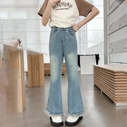 Trousers Girls Jeans Summer 2024 Children Slim Pants Western Style Big Kids Bell Bottoms Simple Casual All-match