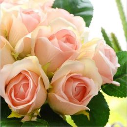 Decorative Flowers 12pcs Rayon Flower European Simulation Bouquet Silk Craft Rose Wedding Home Party Decoration Fake