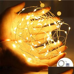 Led Strings 1M 2M String Lights Flashing Copper Wire Fairy Light Night Lamps For Christmas Garland Room Bedroom Indoor Wedding Decorat Dhhpa