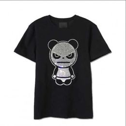 Men's T-Shirts Womens Short-Sleeved T-Shirt with Rhinestones Style Fashion Panda Print Graphic. High Quality Casual Large Size Youth Clothing J240515