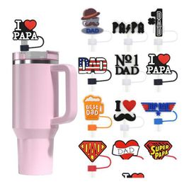 Drinking Straws Father Sts Topper Cute Cartoon St Charms Accessories Tumbler Decoration Sile Dust Plug Reusable Drop Delivery Dh5Ns