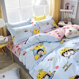 Bedding Sets High Quality Kawaii Cartoon Chibi Maruko Pattern Set Bed Linings Duvet Cover Sheet Pillowcases 4pcs/set 51