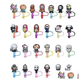 Drinking Straws Moq 100Pcs Halloween Them Sts Cap Pvc Sile St Toppers Er Charms Diy Decoration For 7-8Mm Drop Delivery Dhfqe