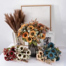 Decorative Flowers Silk Sunflower Artificial Bouquet For Home Office Party Garden El Wedding Decoration