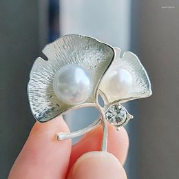 Brooches Elegant Gold Colour Ginkgo Leaf For Women Clothes Wedding Party Metal Rhinestone Pearl Plant Brooch Pin Fashion Jewellery