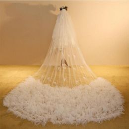 Bridal Veils Wedding Veil Ruffles One-Layer With Comb Cathedral Lace Flowers 350cm Length 300cm Width Big Size