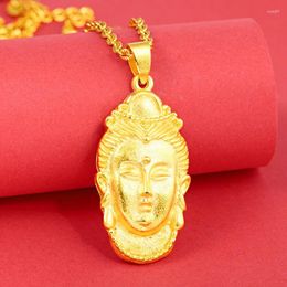 Pendants 24k Pure Yellow Gold Color Square Men's Guanyin Pendant Necklaces For Men Bro Golden Chocker Chain Wedding Fine Jewelry Gifts