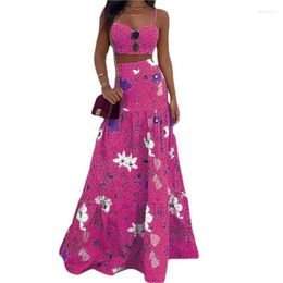 Work Dresses Comfortable And Loose 2024 Spring/Summer Fashion Printing Sexy Sleeveless Strap Women's Dress Versatile Two Piece Set