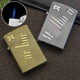 Xfa139 Creative Relief Craft Windproof Lighter Single Fire Direct Injection Blue Flame Lighter Iatable Cigarette Set Wholesa