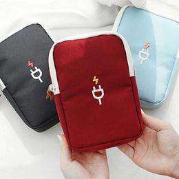 Storage Bags Mobile Phone Cable Sundries Soft Oxford Cloth Organizer Zipper Closure Pouches Carrying Case Red Wine