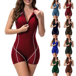 Women's Swimwear Swimsuit V One Round Neck Contrasting Line Design Short Sleeved Surf Suit Bandeau Bikini