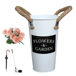 Umbrellas Umbrella Holder Vintage Metal Stand With Handles Round Bucket Free Standing Bin Decorative Vase