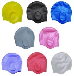 1PCs Sile Diving Swimming Cap Swim Pool Water Sport Waterproof Long Hair Protection Ear Cup Swim Caps Hat for Women Men2850259