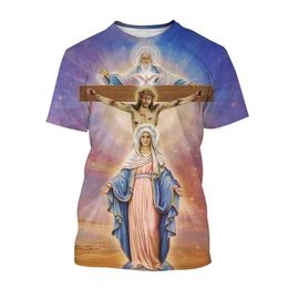 Men's T-Shirt Virgin Mary Jesus Print Fashion Men's and Women's New Street Single Persality Fi Faith Style Casual High Street Clothing Accessories