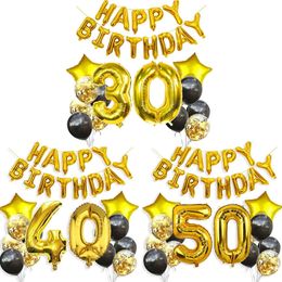 Happy Birthday Balloons Kit Gold Adult Birthday Party Decorations Banner Confetti Balloon Supplies Aluminium Ballon 240509