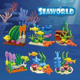 Blocks Ocean series building blocks clownfish lobster turtle seaweed underwater world model building blocks childrens DIY toys holiday gifts WX