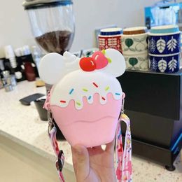 Backpacks Cute ice silicone cross shaped bag suitable for girls with cartoon pleats baby shoulder bag fashionable mini coin wallet handbag d240517