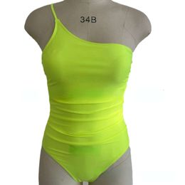 New Sexy One Piece Swimsuit Women Swimwear Bikini Push Up Summer Beach Wear Neon Yellow Bathing Suit 2024 Thong Monokini XL