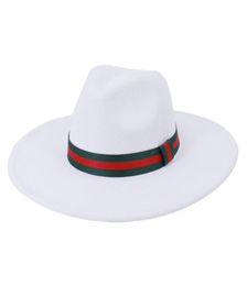 Wide Brim Hats White Men Women 95CM Big Wool Fedora Hat With Chain Ladies Jazz Bowler Felt Panama Sombrero CapWideWide8300121