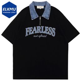 Harajuku Fashion Polo T camisetas jeans de colar de jeans y2k tops homens de streetwear masculino de tamanho grande camiseta preta branca 240515