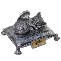 Personalized Cat Urn Heavenly Angel Cat Sleeping On Pillow Cremation Urn Small Pet Memorial Statue 240515