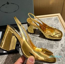 2024 Genuine Leather Casual Pumps Ankle Strap Gold Dress Shoes